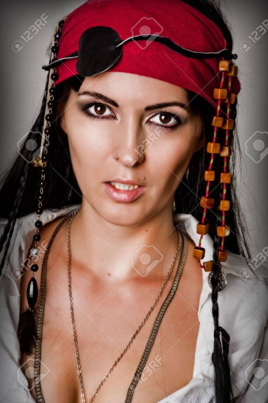 Fashion Portrait Of Woman Pirate With Sunburn Stock Photo Picture
