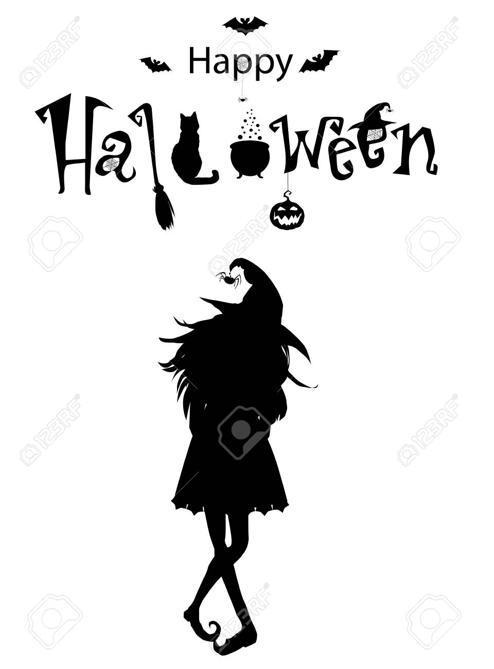 happy halloween text banner vector card monochrome template happy halloween templates