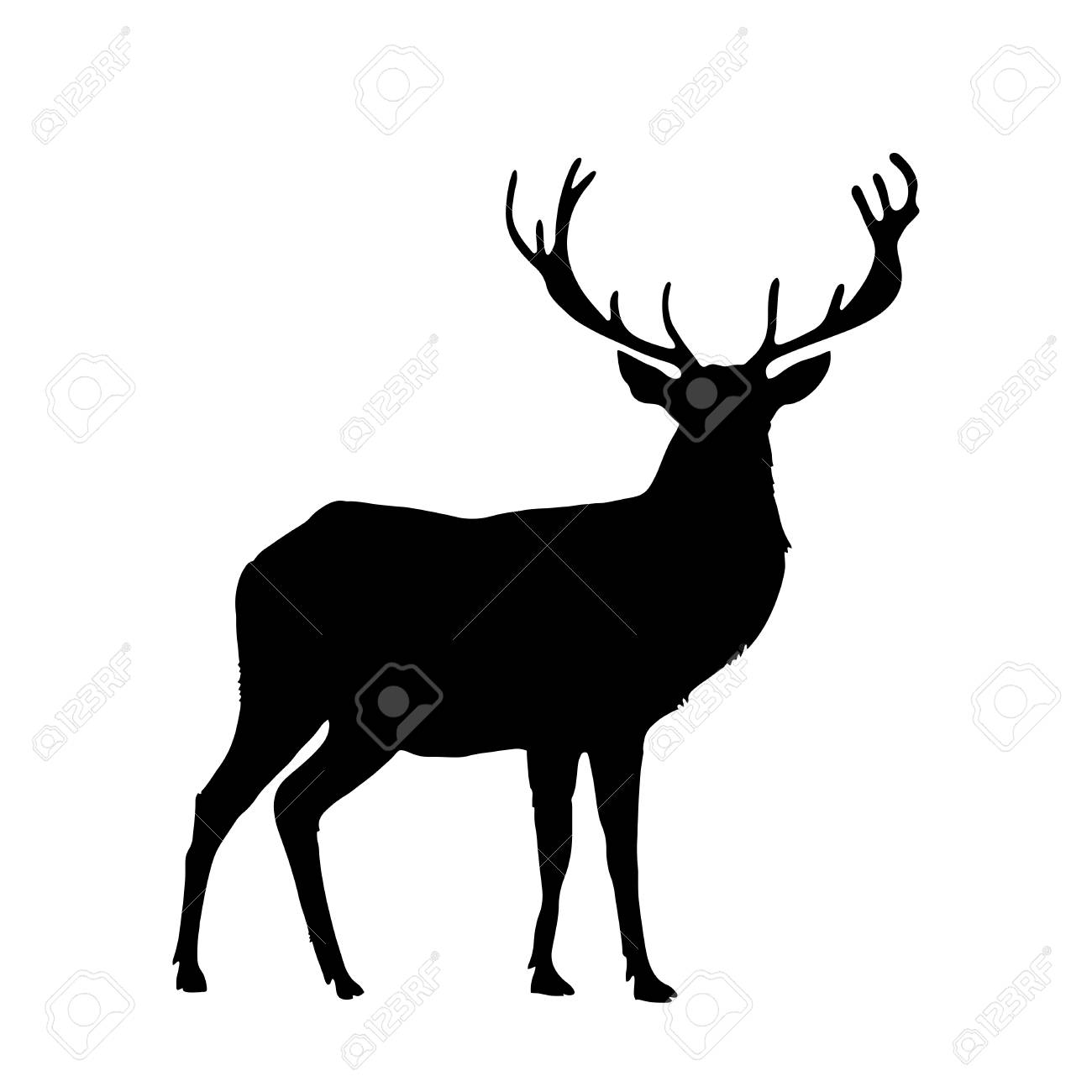 Black silhouette of reindeer with big horns isolated on white background. Vector illustration, icon, clip art, sign, symbol of deer for design. - 90752990 Black silhouette of reindeer with big horns isolated on white background. Vector illustration, icon, clip art, sign, symbol of deer for design. - 90752990