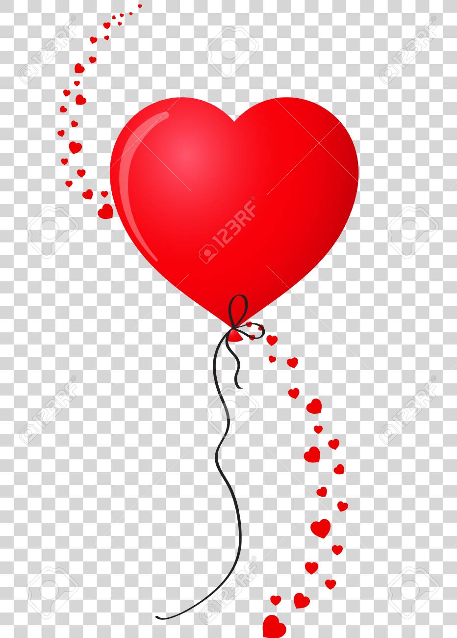 Ruby Red Realistic Heart Shaped Helium Balloon With Vertical Wave Made Of  Many Red Different-sized Hearts Isolated On Transparent Background. Vector  Illustration, Clip Art, Element For Design. Royalty Free SVG, Cliparts,  Vectors,, image size:932x1300