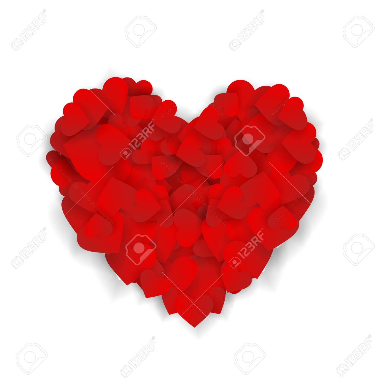白い背景 愛の象徴 忠誠心と優しさ バレンタインデーや結婚式のグリーティングカードのための要素に隔離された小さな心で作られた大きな赤い心 ベクトル イラスト アイコン クリップアート のイラスト素材 ベクタ Image