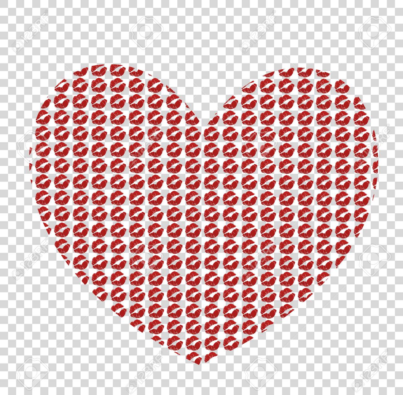 big red heart made of kissmarks isolated on transparent background