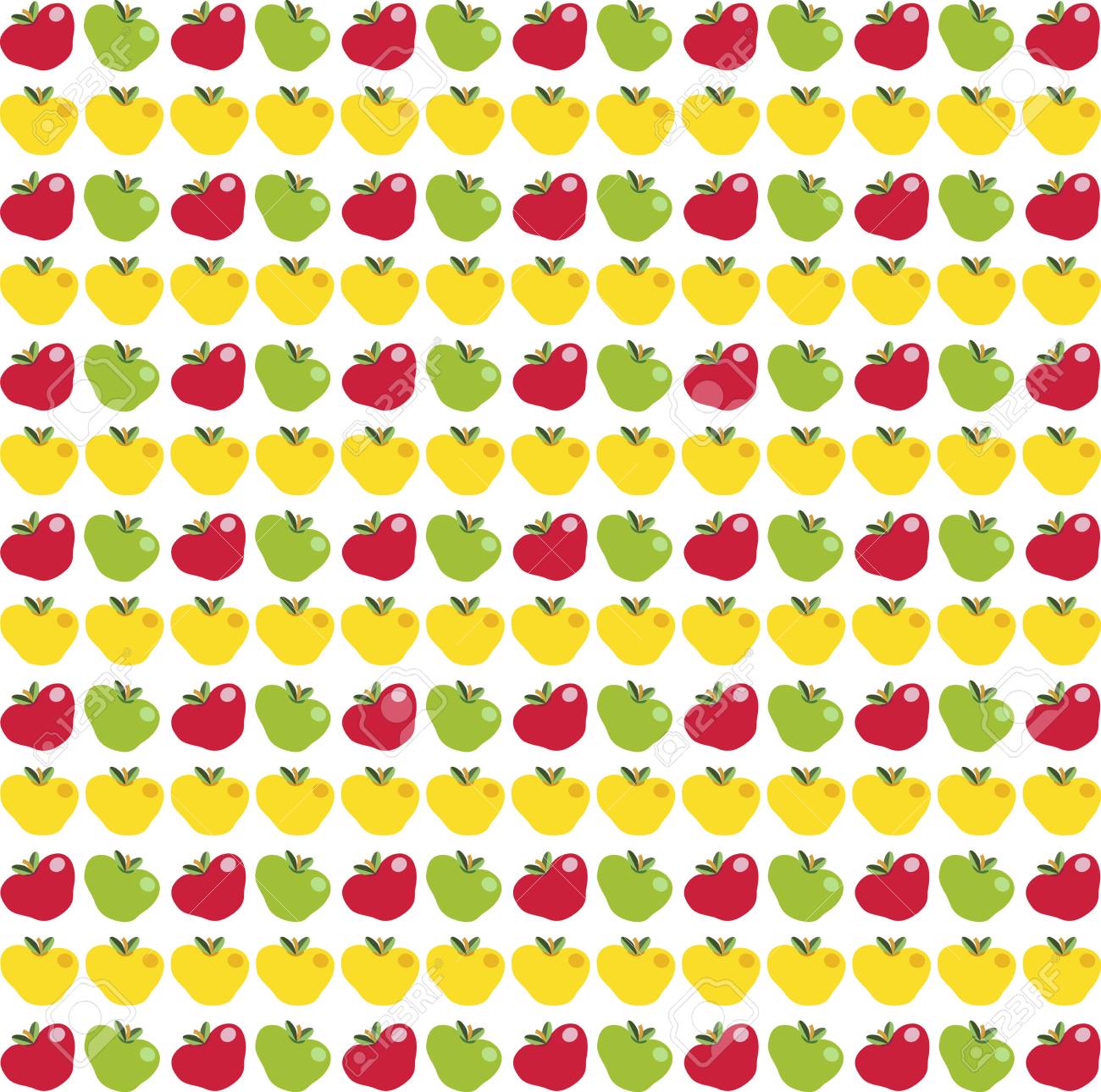 白い背景に漫画の赤 黄色 緑のリンゴとシームレスなパターン フラットベクトルイラスト バナー ポスター テンプレート 包装紙 織物デザイン用布印刷 のイラスト素材 ベクタ Image