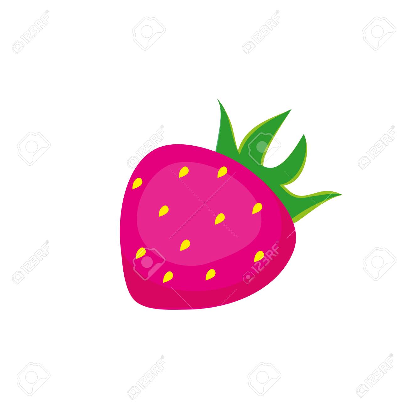 Pink Cartoon Strawberry With Green Leaves Isolated On White Background.  Vector Illustration, Icon, Clip Art, Logo For Design. Royalty Free SVG,  Cliparts, Vectors, and Stock Illustration. Image 97141040., image size:1300x1300