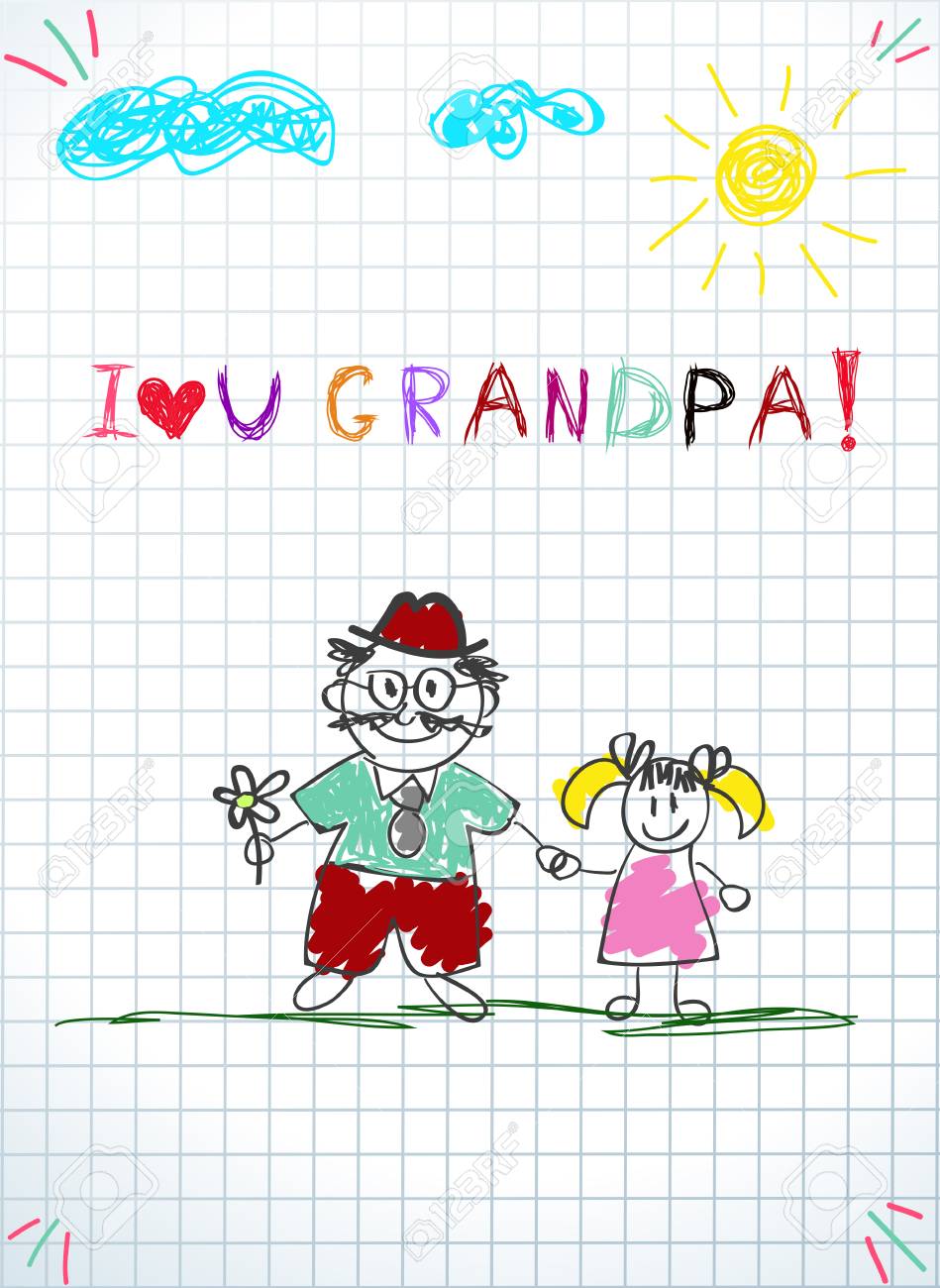 children colorful pencil drawings vector illustration of granddad i love you pencil drawings