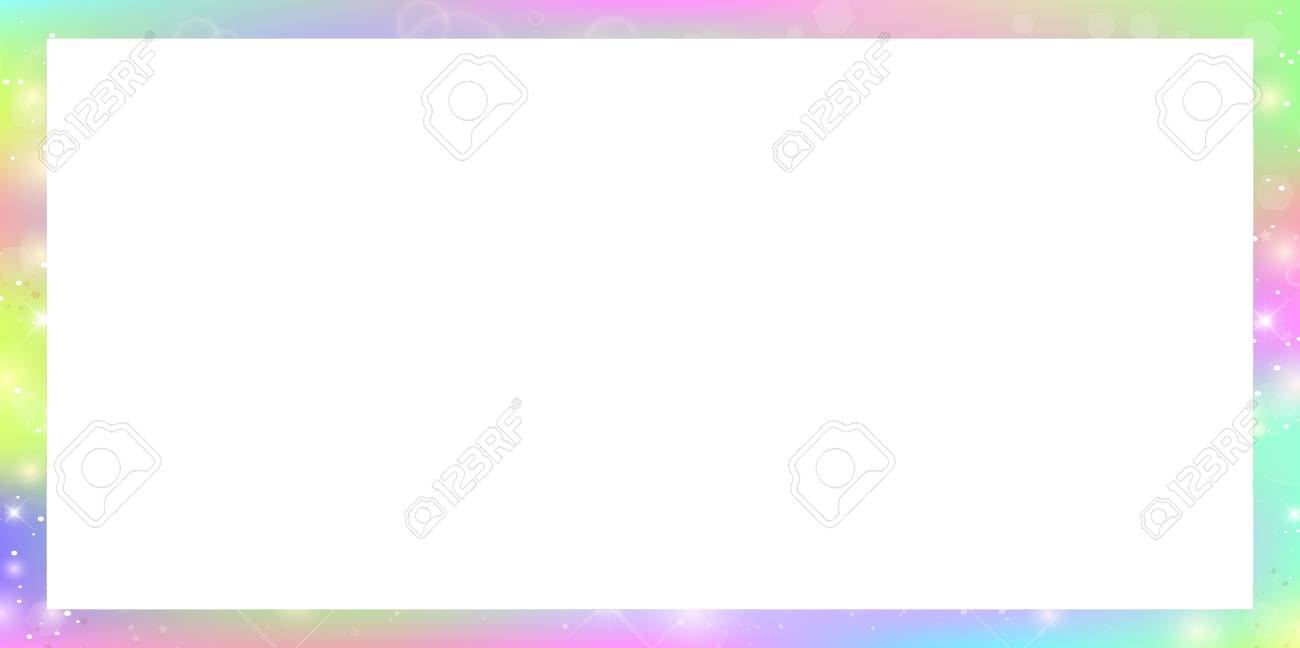 Magic Rectangle Frame With Fairy Sparkles, Stars And Blurs. Magical Border  With Rainbow Mesh And Copy Space. Cute Universe Banner In Princess Unicorn  Colors. Fantasy Gradient Signboard Template. Royalty Free SVG, Cliparts,, image size:1300x648