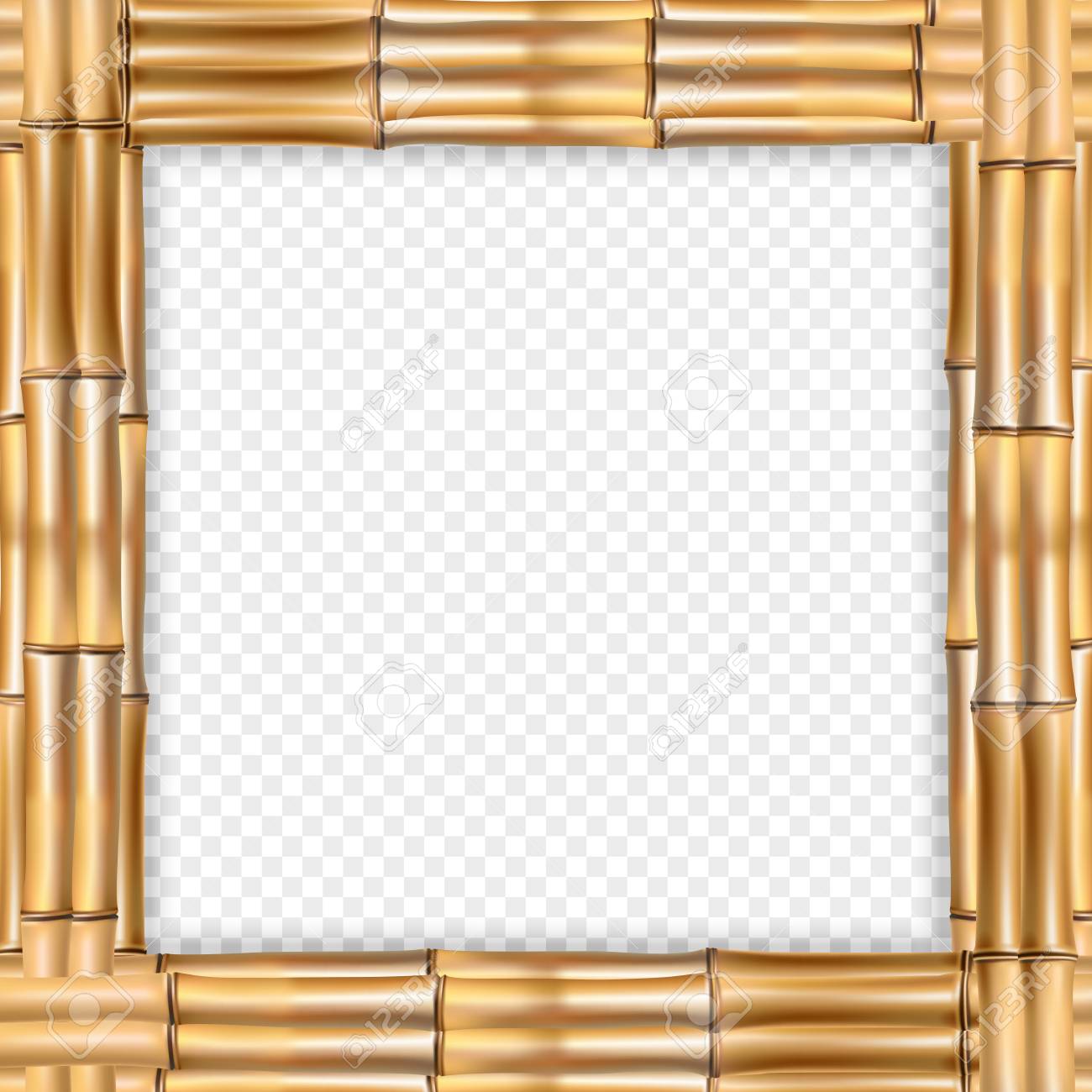 Square Brown Wooden Border Frame Made Of Realistic Dry Bamboo Poles With  Rope, Empty Copy Space For Text Or Image. Vector Clip Art, Banner, Template  Or Photo Frame Isolated On Transparent Background, image size:1300x1300