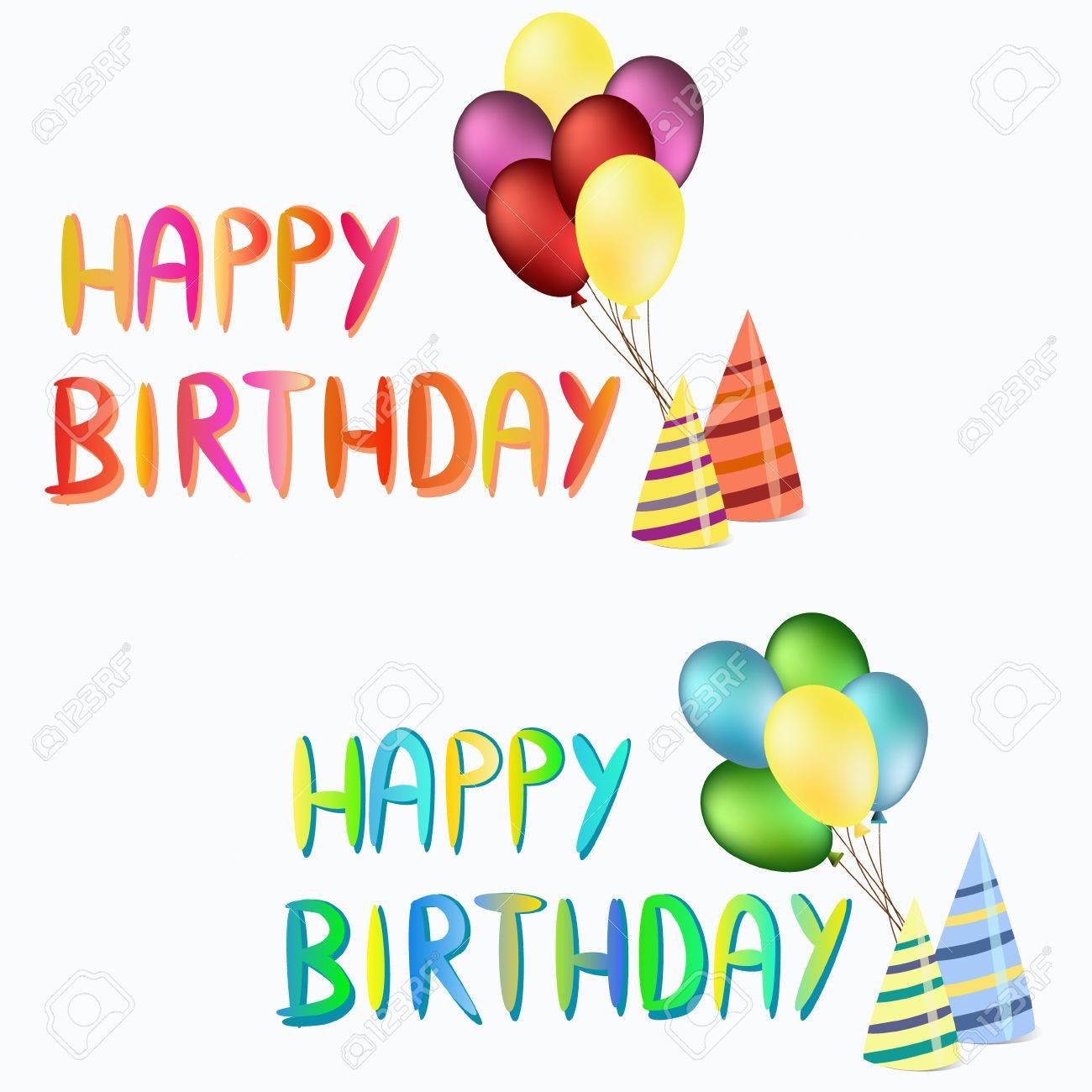 カラフルな誕生日の言葉イラストと風船のイラスト素材 ベクタ Image