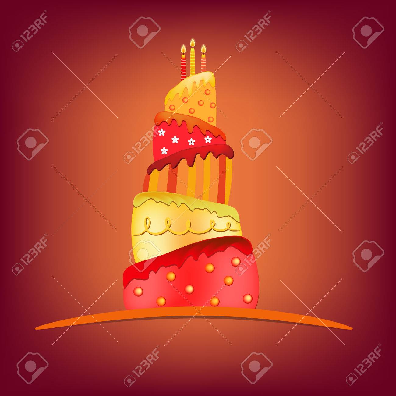 Rouge Jaune Heureux Gateau D Anniversaire Illustration Clip Art Libres De Droits Vecteurs Et Illustration Image