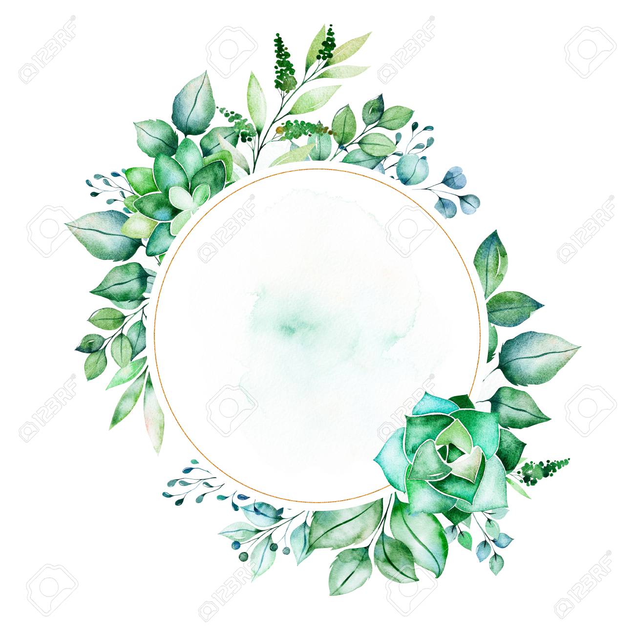 Watercolor Green Illustration Pre Made Frame Border With Succulent Plants Palm Leaves Branches Perfect For Wedding Quotes Birthday And Invitation Cards Greeting Cards Print Blogs Bridal Cards Logo Etc Stock Photo Picture And Royalty Free