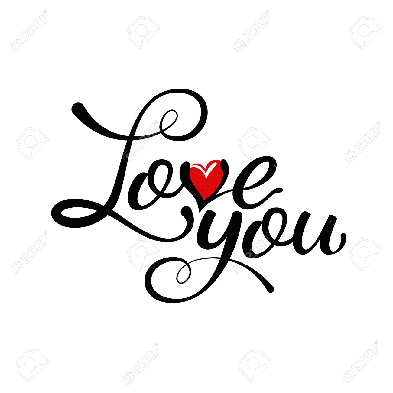 Love You - Hand Lettering, Handmade Calligraphy With A Red Heart ...