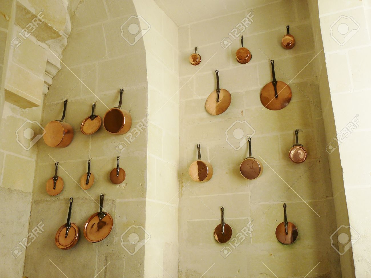 shiny copper pots and