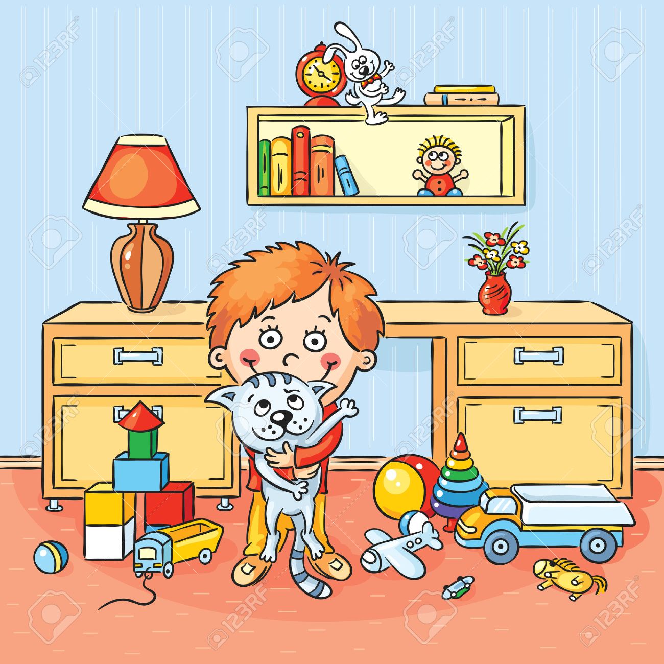 спальня мультяшная. разбросанные предметы в комнате. разбросанные вещи. разбросанные игрушки. картинка комнаты для описания.