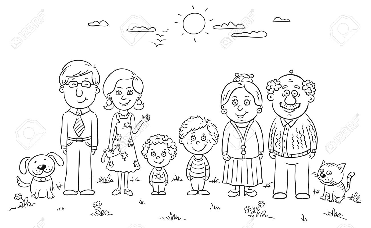 Big Happy Family Outdoors, Black And White Royalty Free SVG, Cliparts,  Vectors, and Stock Illustration. Image 33005185., image size:1300x802