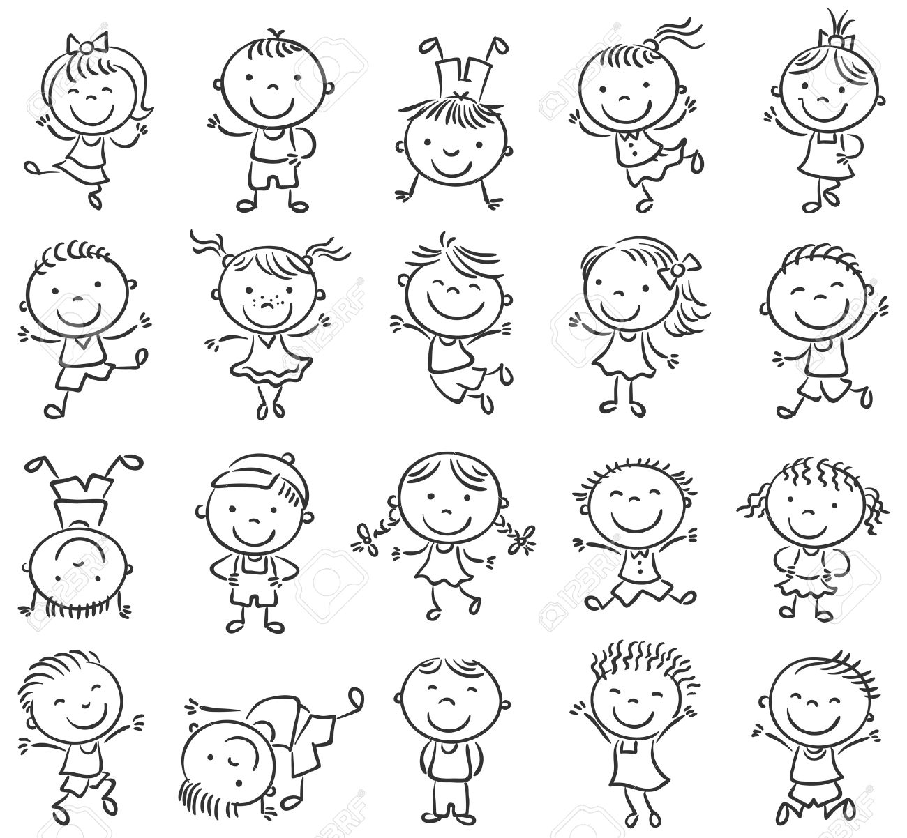 Маленький схематичный рисунок. Раскраска смешные человечки. Дети рисунок вектор чб. Человечек рисунок для детей. Веселые человечки черно белые.