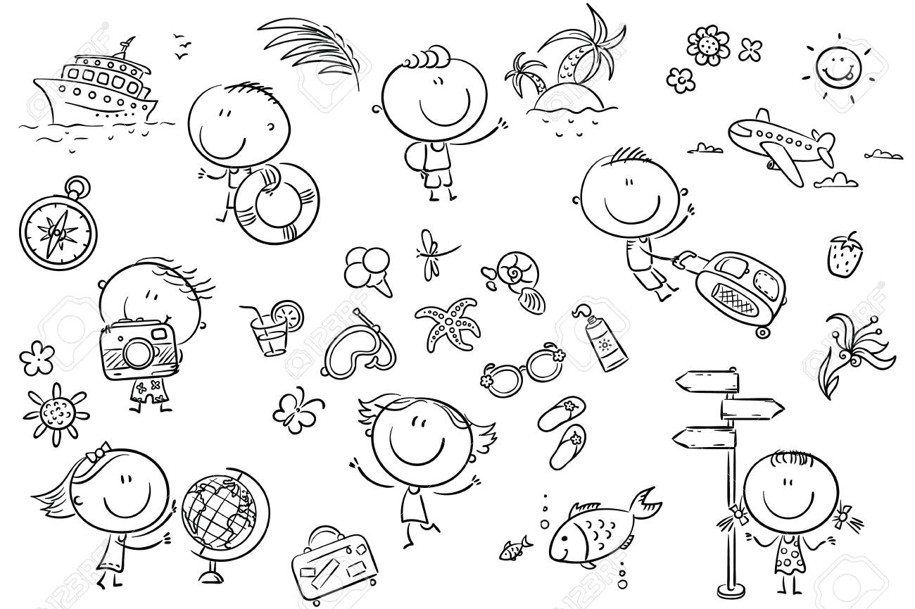 Funny Kids Set Summer Travelling Vacations And Seaside Theme Easy To Print And Edit Vector Files Can Be Scaled To Any Size Royalty Free Cliparts Vectors And Stock Illustration Image