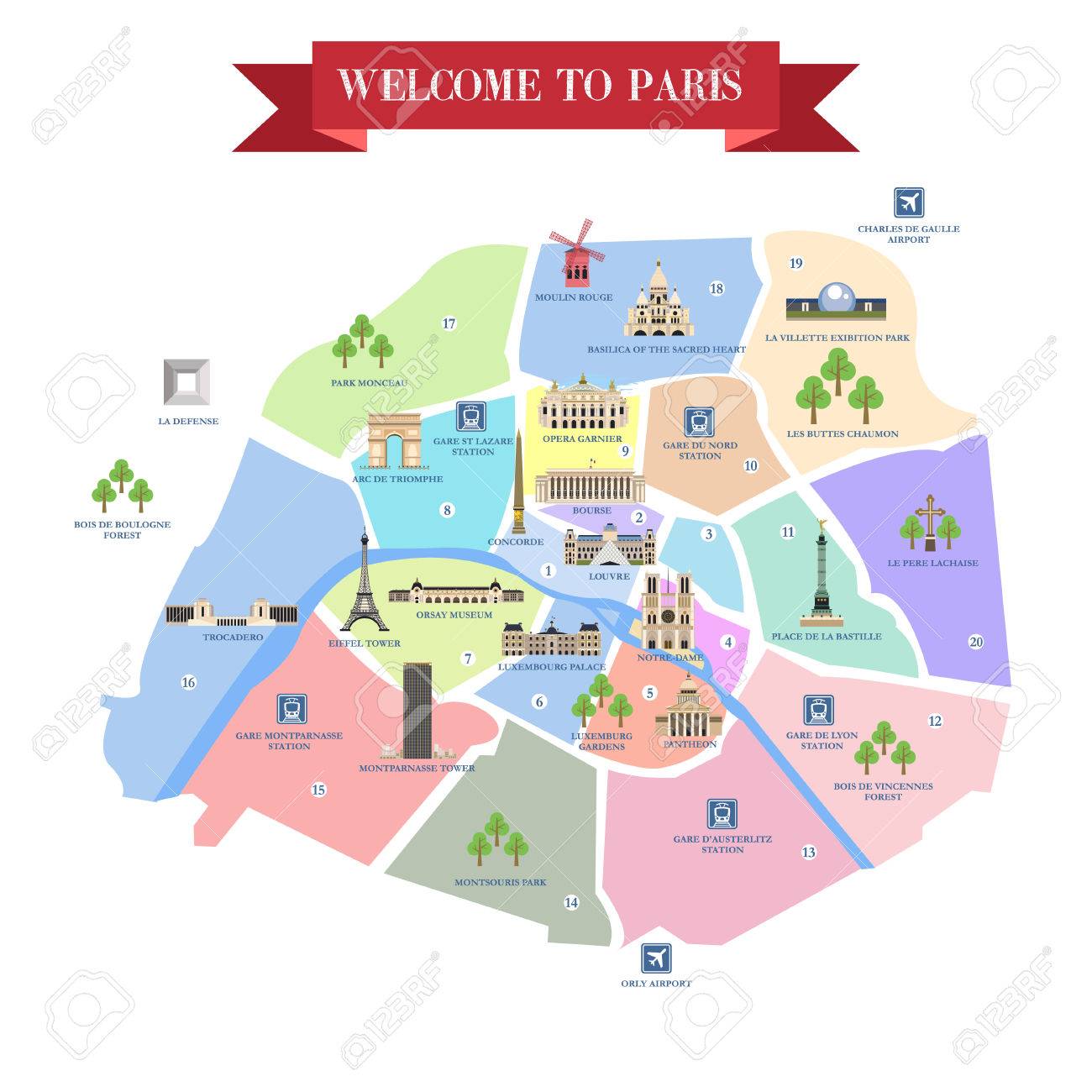 detailed map of paris famous landmarks cathedrals museums palaces parks