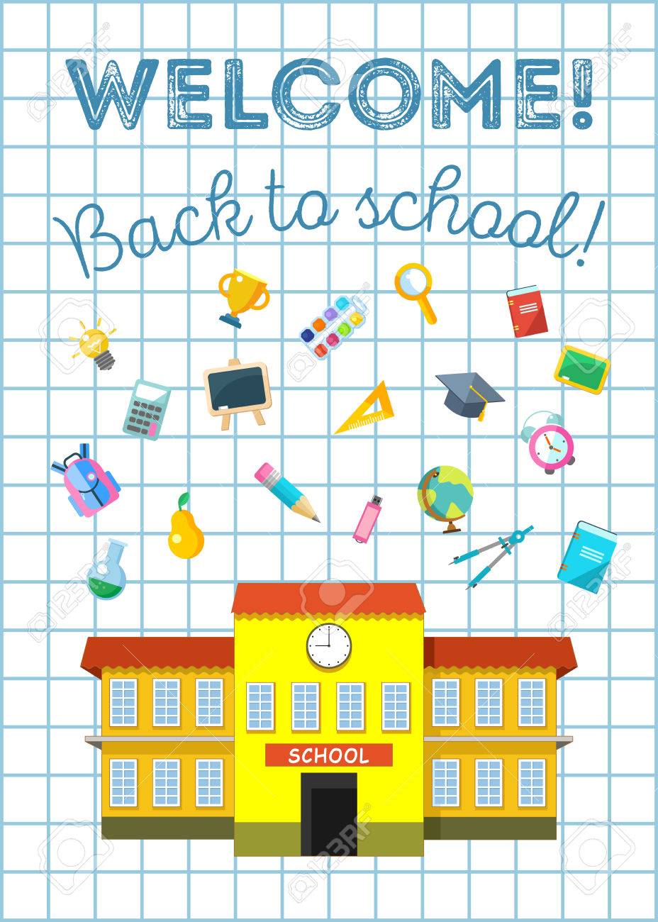 戻る学校イラスト。フラットのベクター アイコン。 ロイヤリティフリー