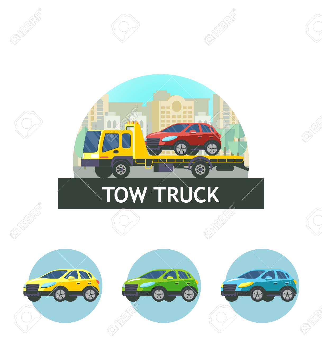 交通機関故障車のレッカー車 ベクター グラフィック ロゴ アイコン 車の避難 のイラスト素材 ベクタ Image