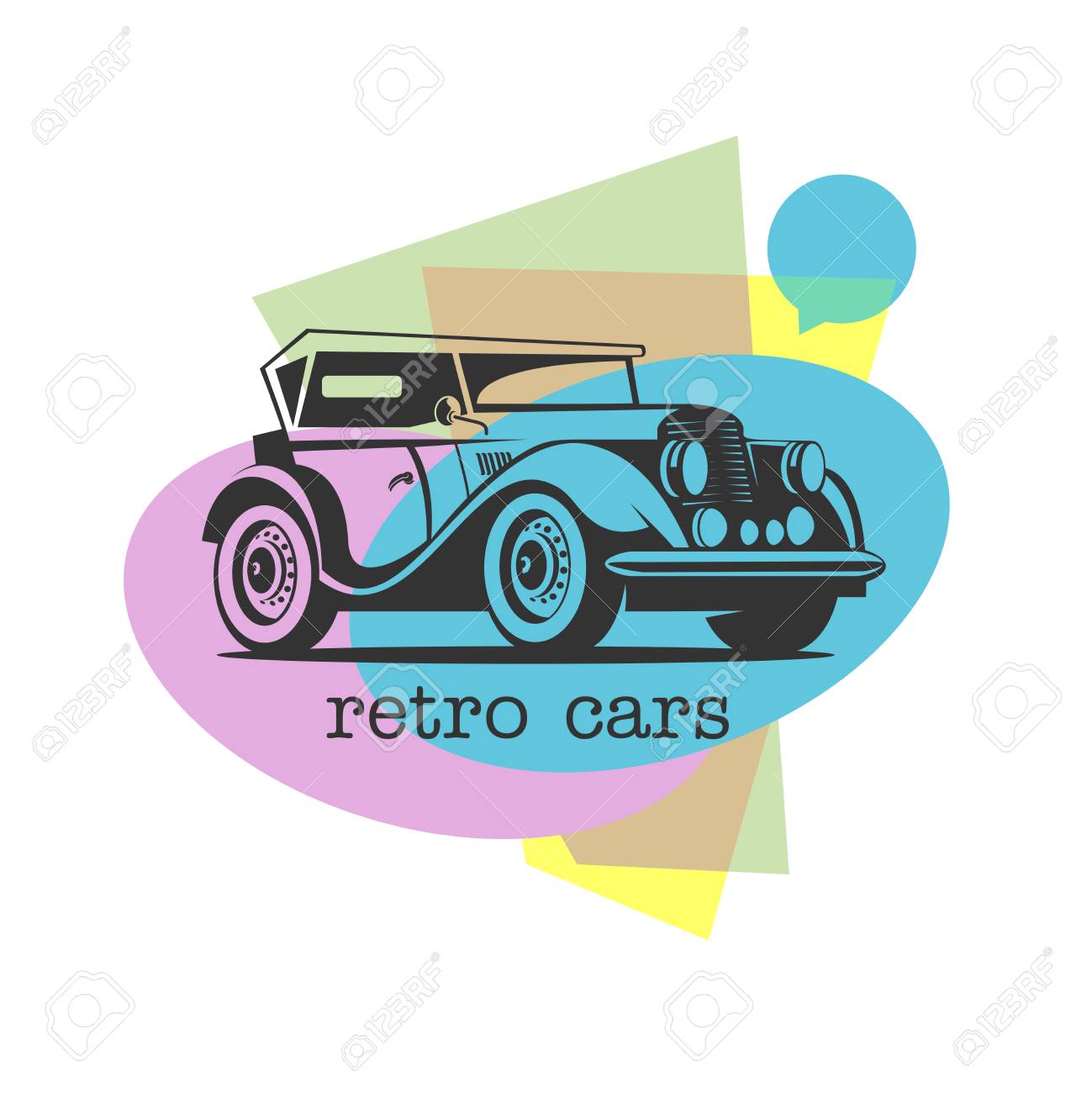 レトロな車 カラフルな背景のベクトルのロゴ のイラスト素材 ベクタ Image
