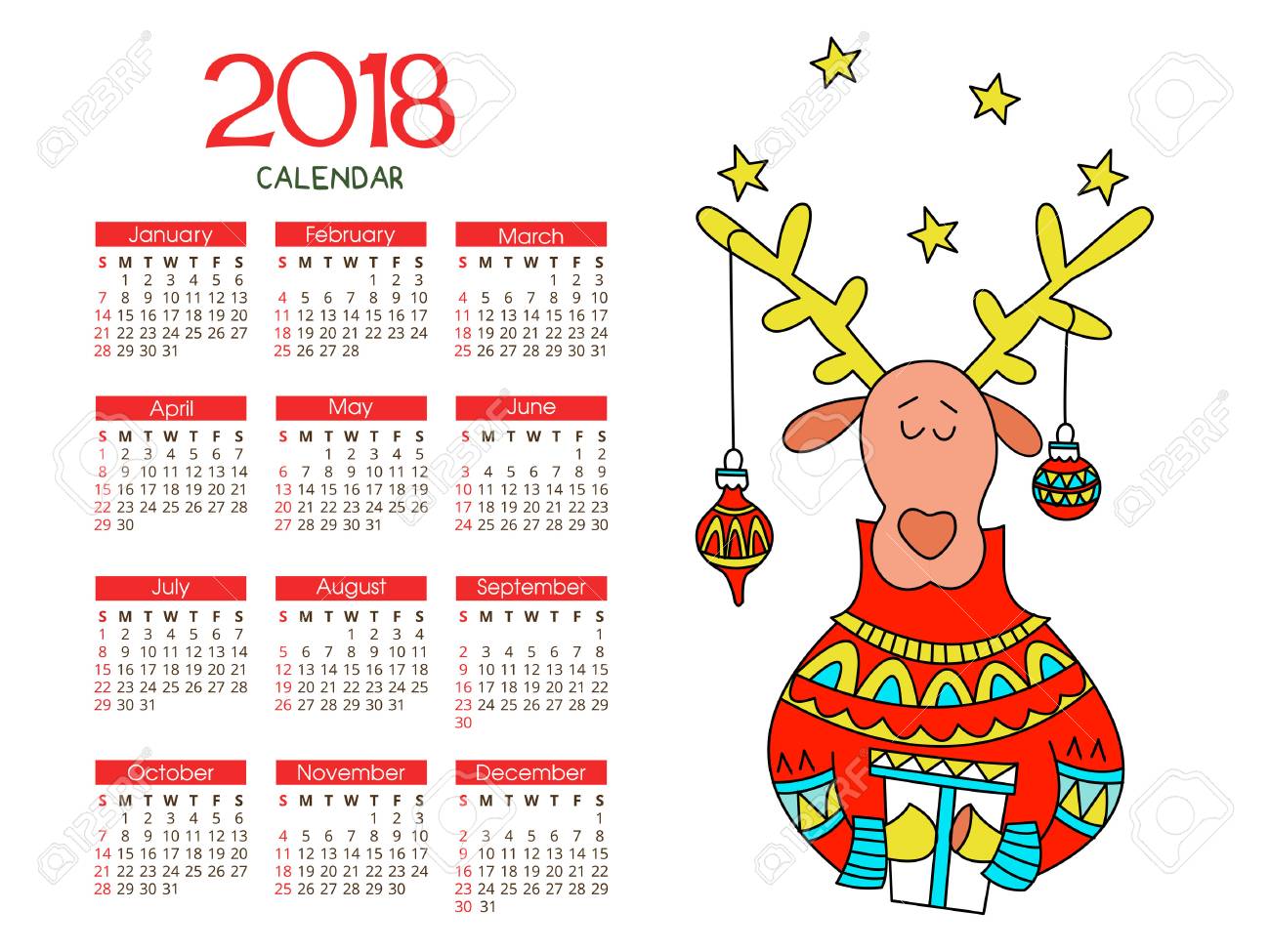 calendar for 2018 with christmas decorations royalty free cliparts january calendar decorations