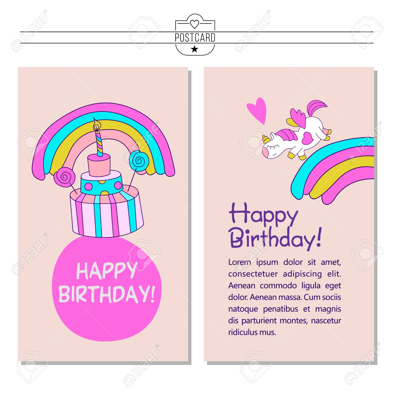 Carte De Voeux Invitation Anniversaire Magique Licorne Bebe En Cours D Execution Sur Un Arc En Ciel Bon Anniversaire Clip Art Libres De Droits Vecteurs Et Illustration Image