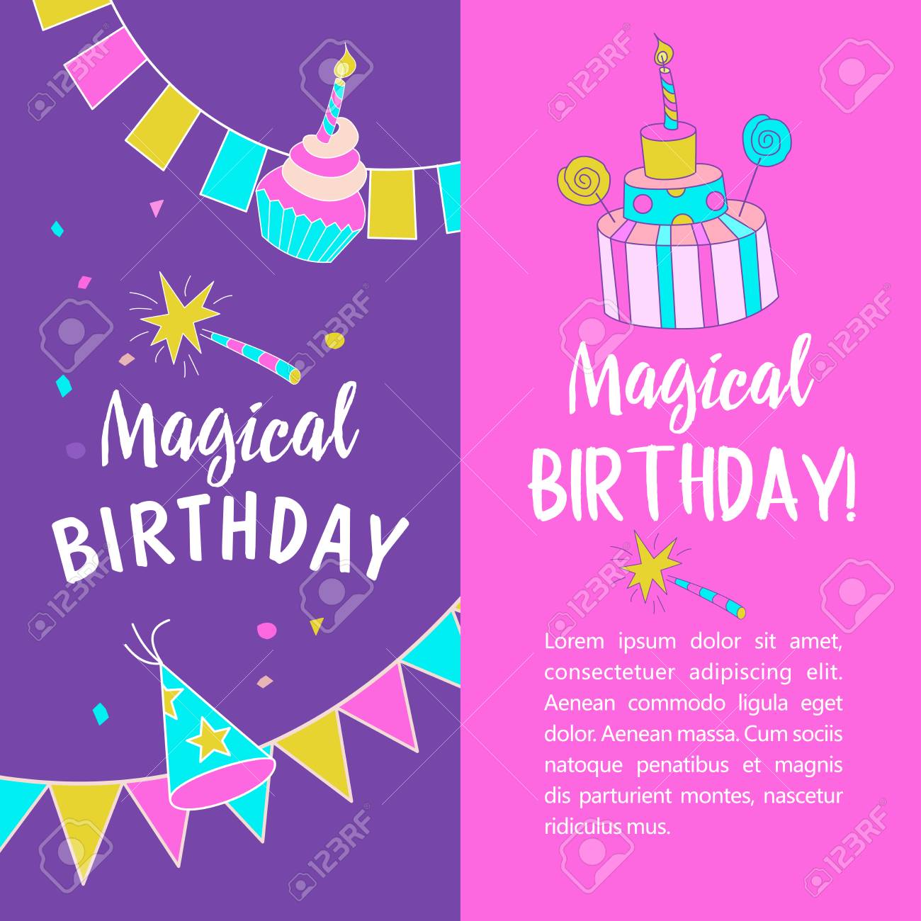 Carte De Voeux Invitation Anniversaire Magique Un Grand Beau Gateau Avec Une Bougie Et Des Bonbons Des Drapeaux De Vacances Une Baguette Magique Clip Art Libres De Droits Vecteurs Et Illustration Carte De Voeux Invitation Anniversaire Magique Un Grand Beau Gateau Avec Une Bougie Et Des Bonbons Des Drapeaux De Vacances Une Baguette Magique Clip Art Libres De Droits Vecteurs Et Illustration
