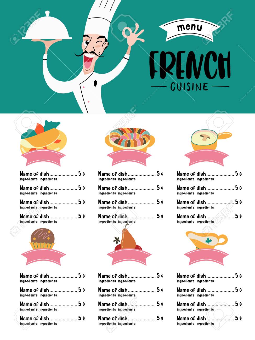 french cuisine the cook holds a dish in his hand menu template french menu template