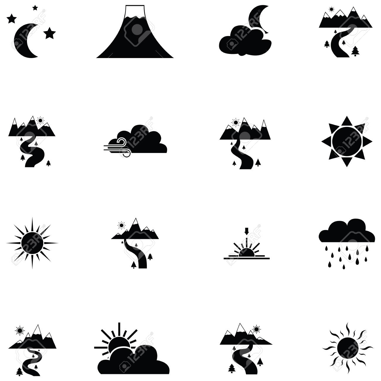 雲 太陽の光 火山が設定された風景アイコン のイラスト素材 ベクタ Image 雲 太陽の光 火山が設定された風景アイコン のイラスト素材 ベクタ Image