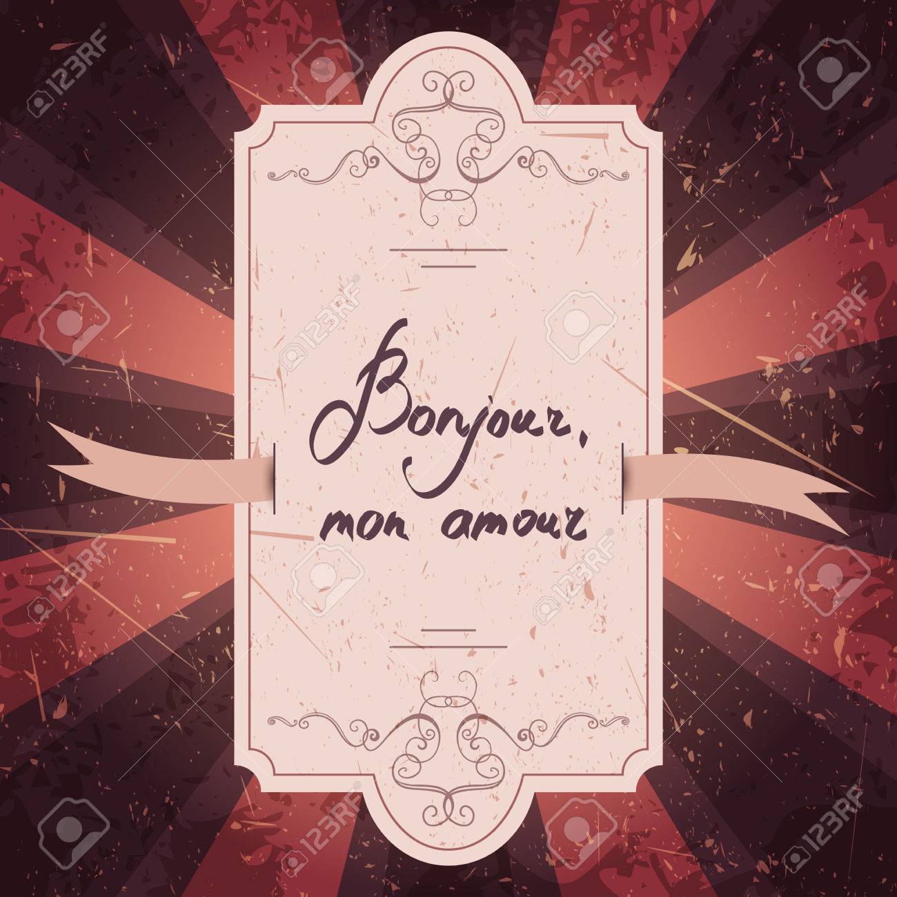 Affiche De Typographie Dessinee A La Main Citation De Carte Romantique Salutation En Francais Avec Cadre Vintage Et Fond Grunge Conception D Invitation De Mariage Carte Postale De Saint Valentin Lettrage De Calligraphie