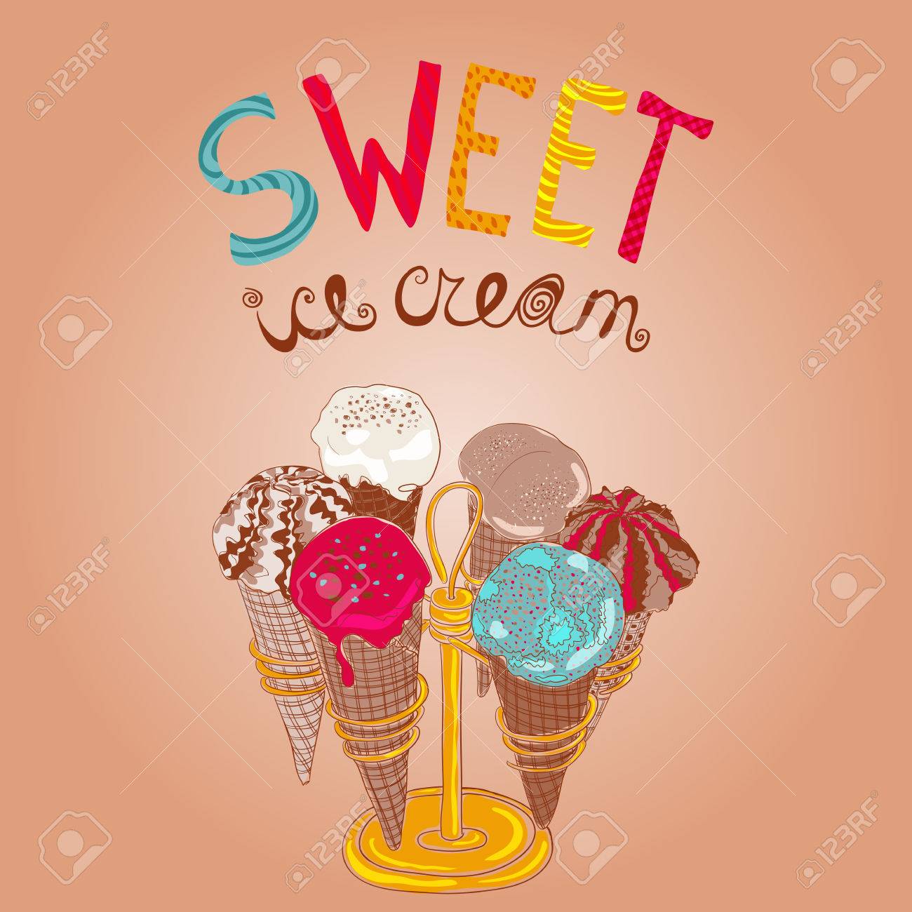 手でデザインのテンプレート描画アイスクリーム タイポグラフィ ポスター のイラスト素材 ベクタ Image