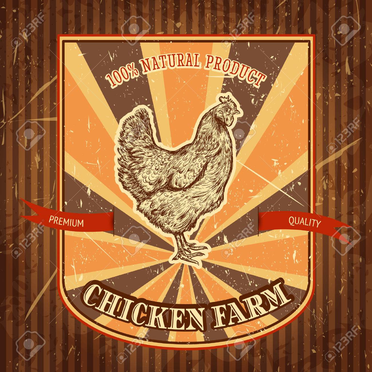 organic chicken farm vintage label with chicken on the grunge background. Retro hand drawn vector illustration poster in sketch style - 43922220 organic chicken farm vintage label with chicken on the grunge background. Retro hand drawn vector illustration poster in sketch style - 43922220