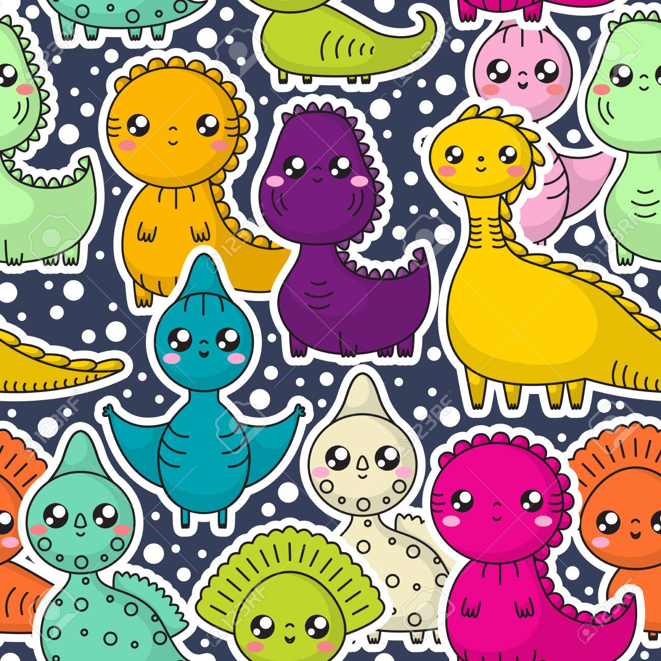 可愛い恐竜とのシームレスなパターン 漫画のキャラクター のイラスト素材 ベクタ Image