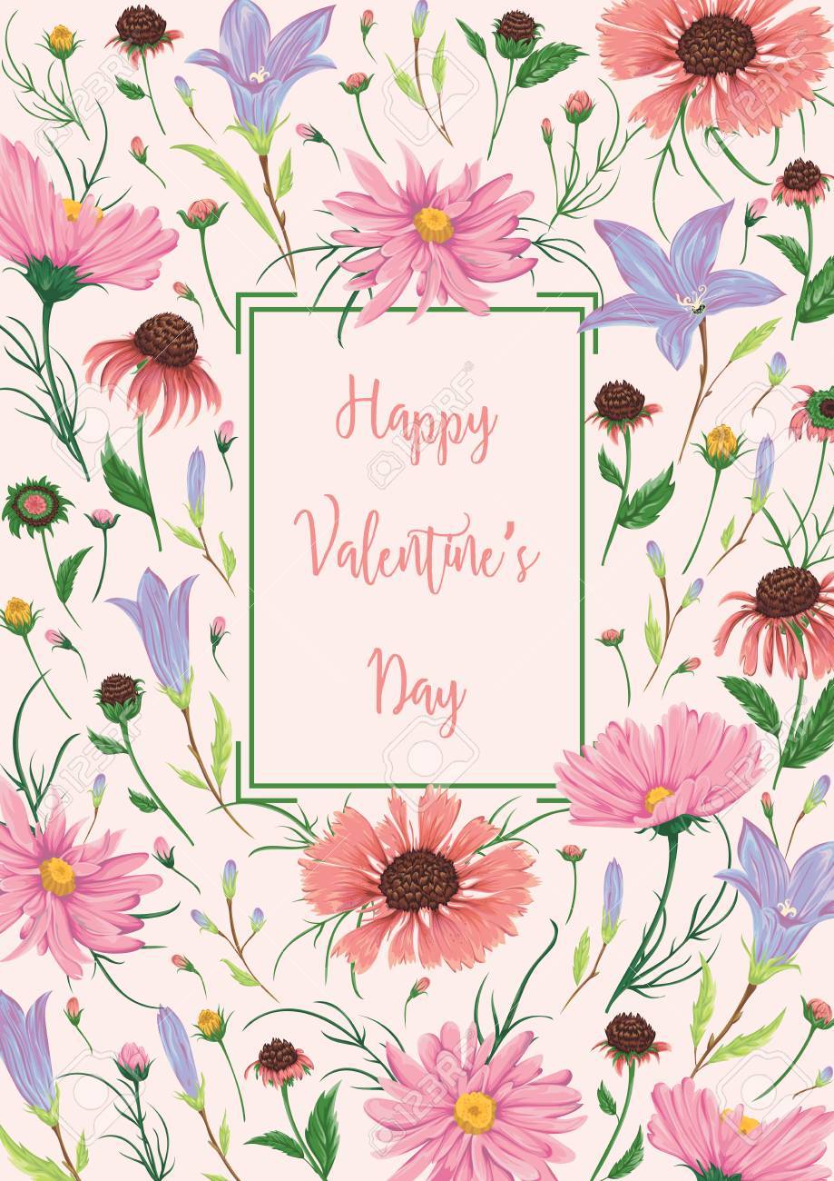 Happy Valentines Day Greeting Card With Bluebells And Chamomile Royalty Free Cliparts Vectors And Stock Illustration Image 69918458