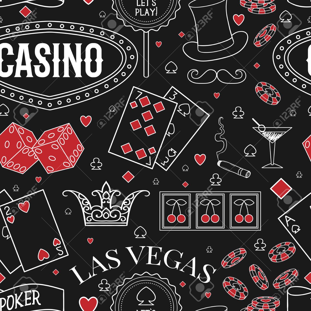 casino theme seamless pattern with decorative elements on