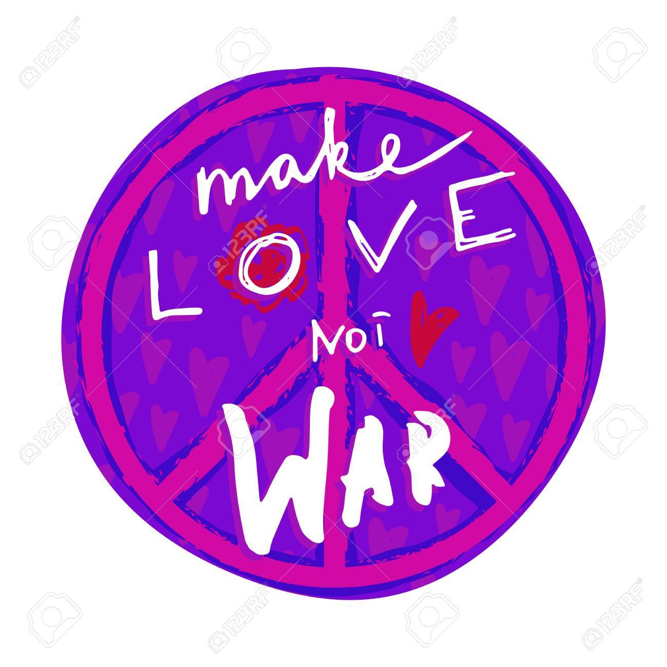 Faites L Amour Pas La Guerre Lettrage Dessine Avec Le Symbole De La Paix Hippie Et Les Coeurs Illustration Vectorielle Vintage Clip Art Libres De Droits Svg Vecteurs Et Illustration Image