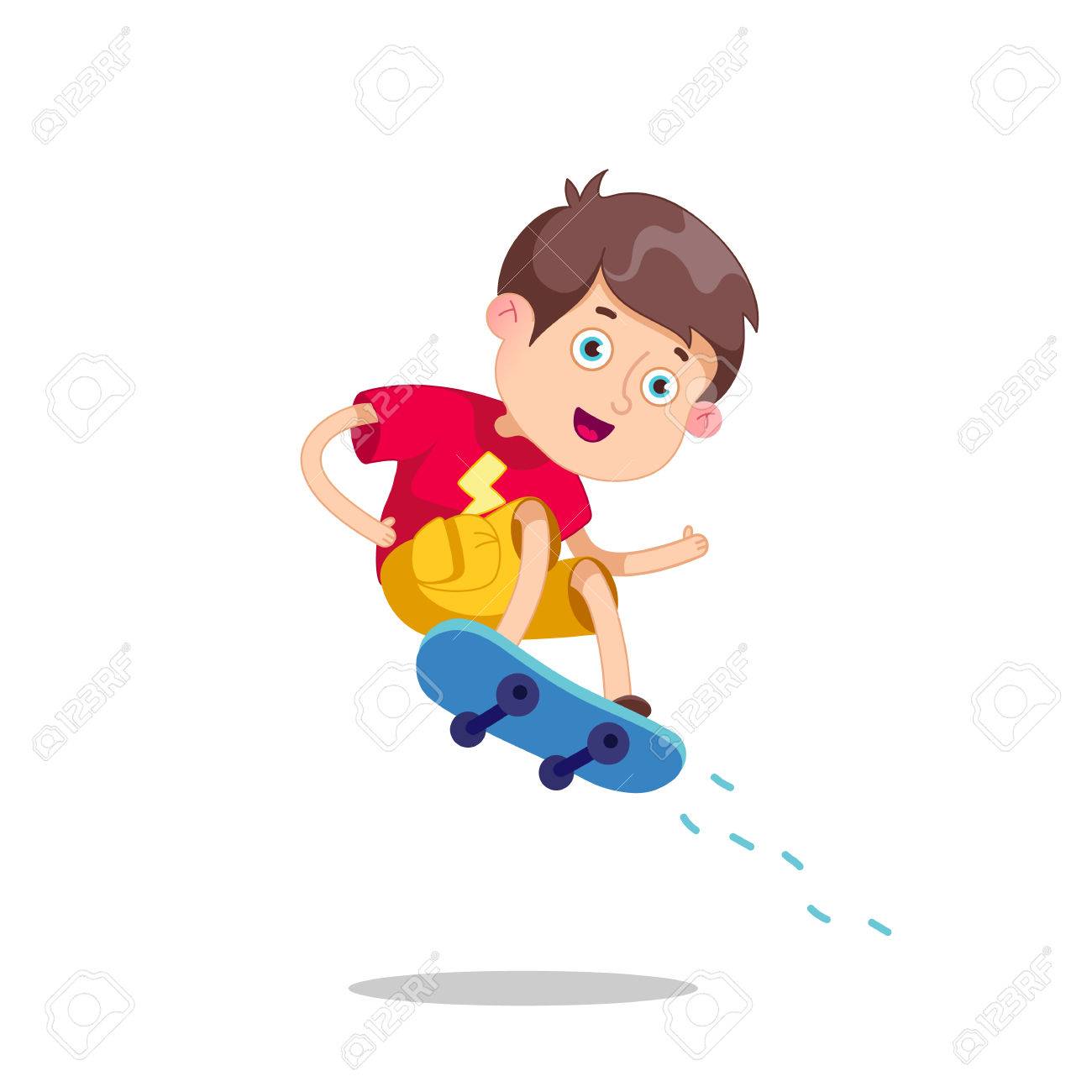 面白い漫画のキャラクター ベクトルの図 スケート ボードの少年 幸せな漫画スケート少年のイラスト素材 ベクタ Image
