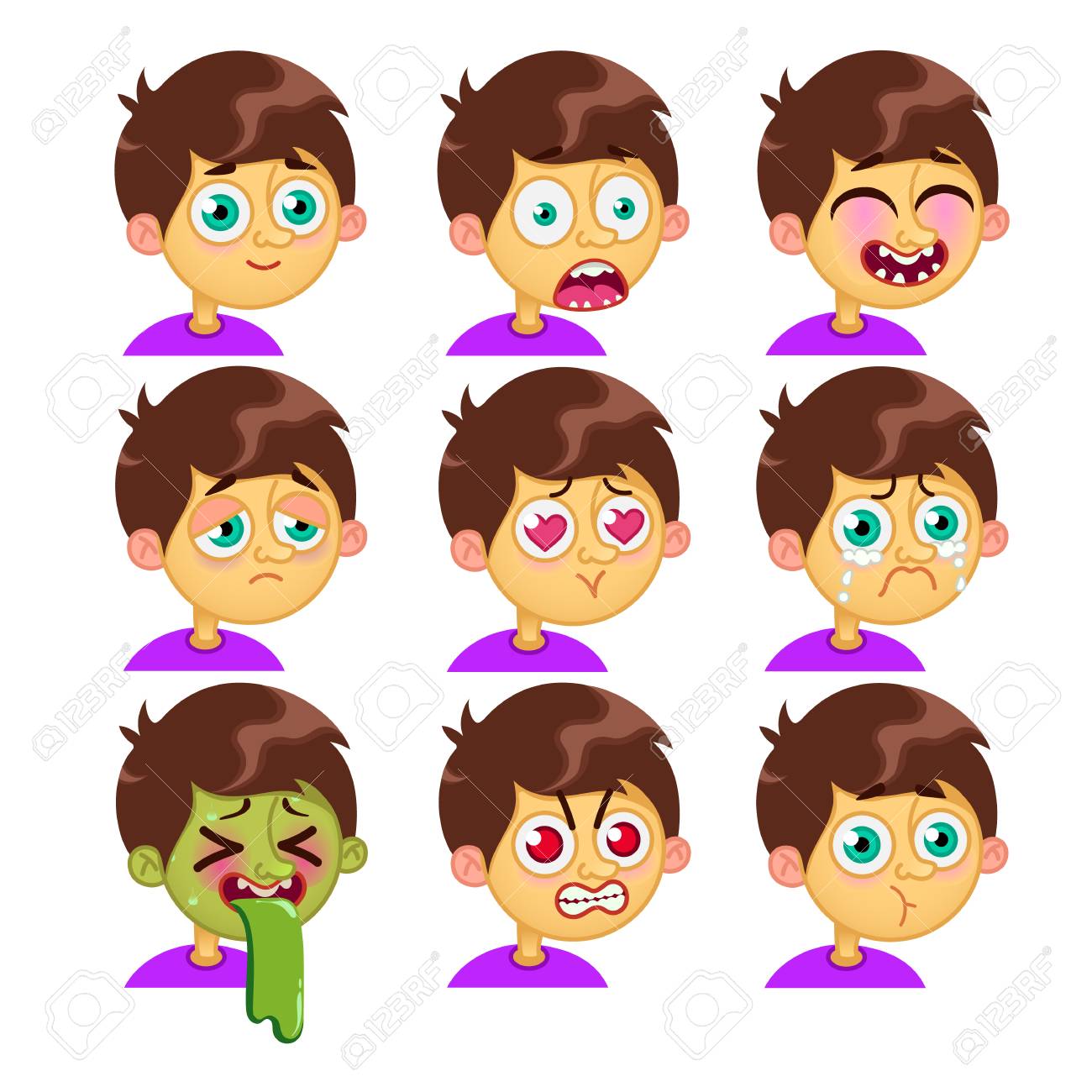cartoon characters boy emotion faces man emoji face icons and