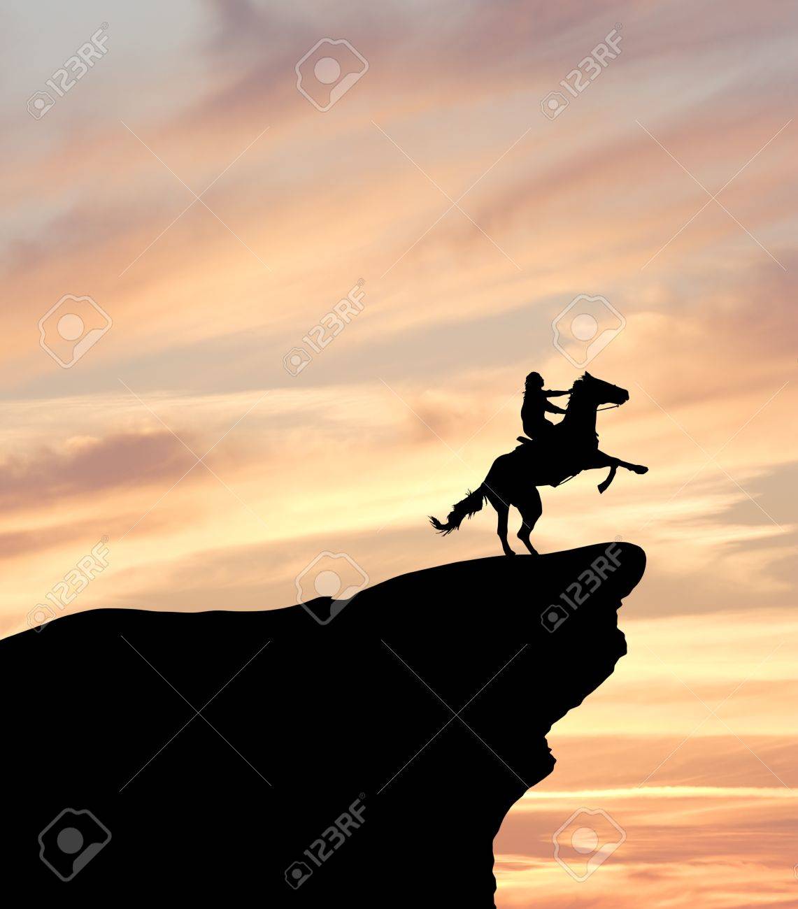 Silhouette Of A Horse Rider On A Cliff At Sunset Stock Photo, Picture and  Royalty Free Image. Image 14601449., image size:1141x1300