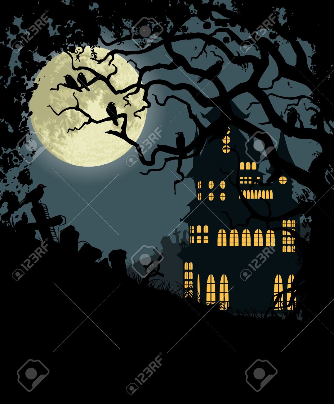 halloween background with haunted house tree crows and cemetery stock vector 10014010 - Halloween Crows halloween background with haunted house tree crows and cemetery stock vector 10014010 - Halloween Crows