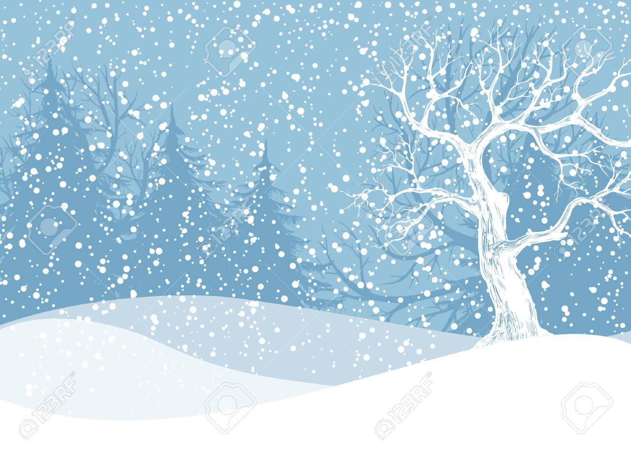 Winter landscape with fir trees and falling snow. Christmas illustration. Vector illustration contains gradient meshes. - 50018529 Winter landscape with fir trees and falling snow. Christmas illustration. Vector illustration contains gradient meshes. - 50018529