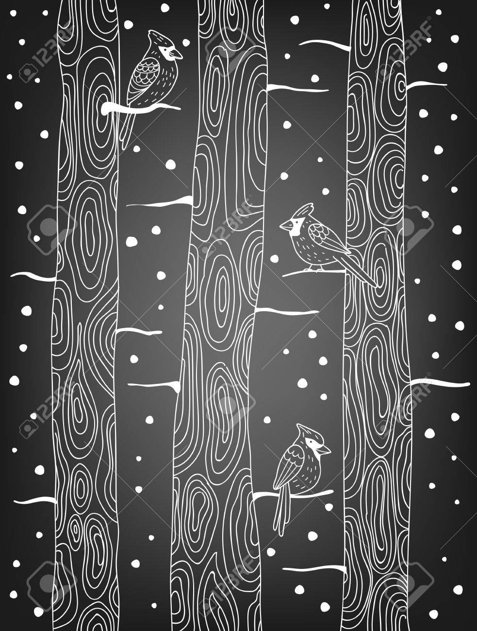 Three Cardinal Birds Perching On Trees On Chalkboard Background Royalty Free Cliparts Vectors And Stock Illustration Image 50018621