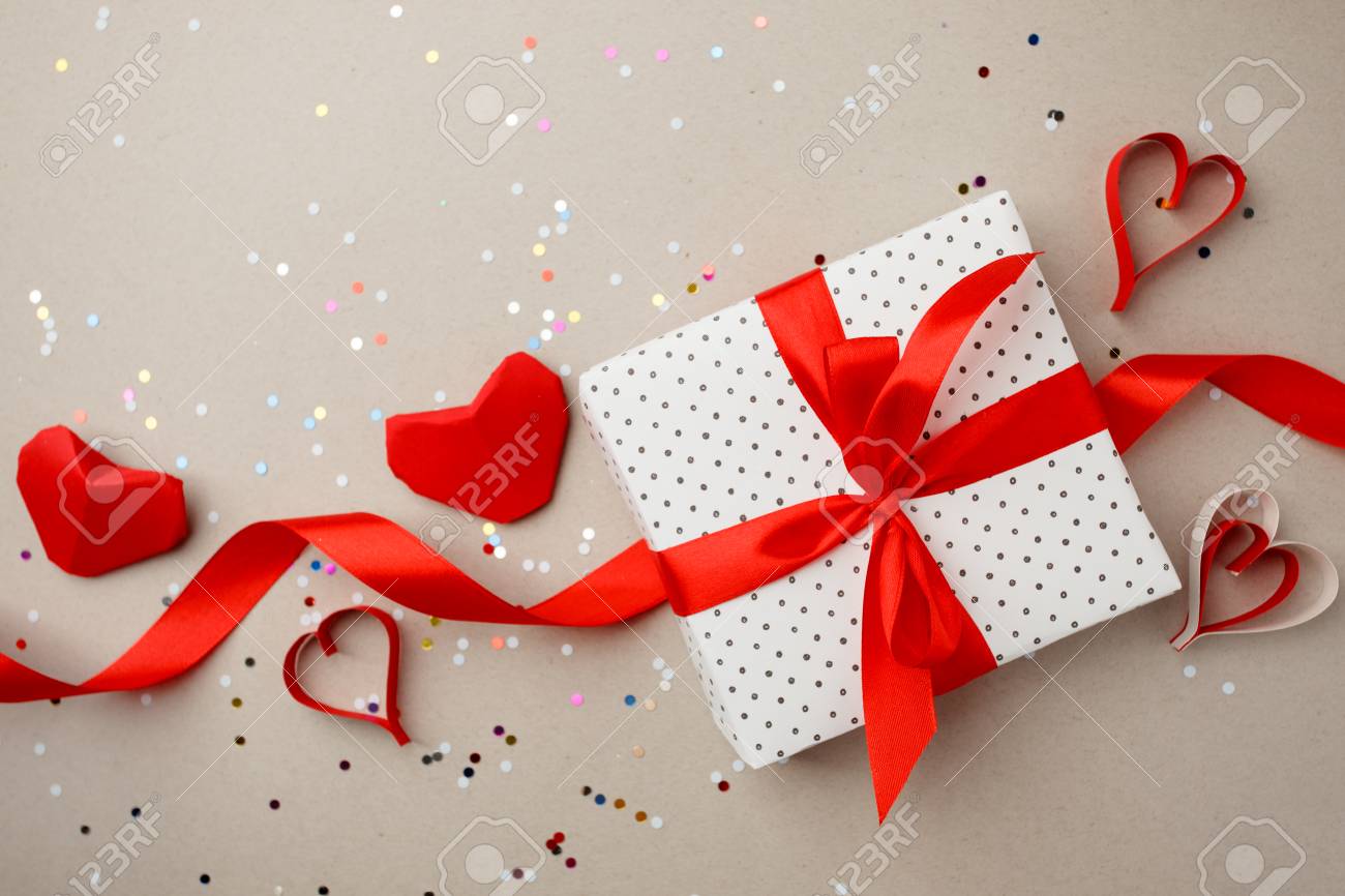 Beautiful Heart Gift Box With Origami Paper Red Heart And Confettui
