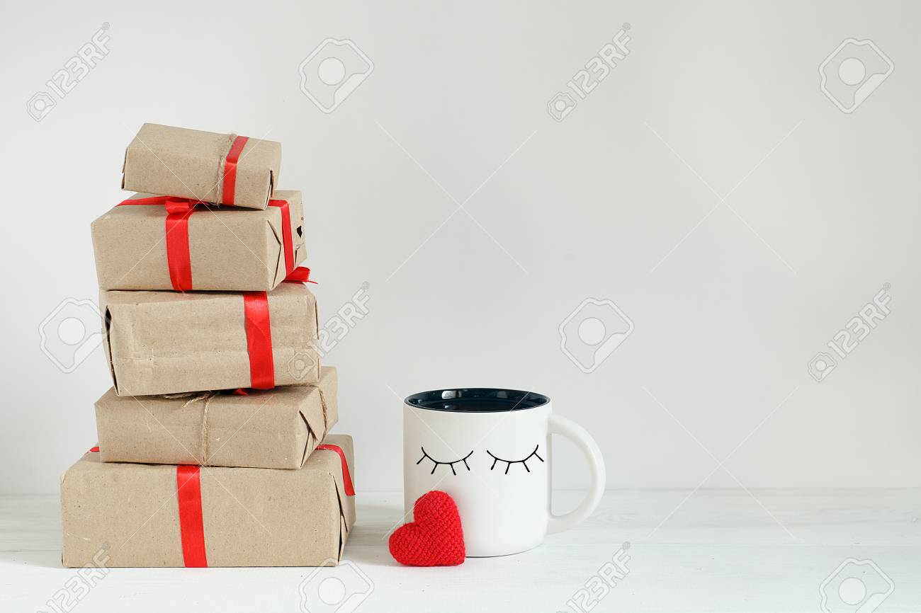 Valentines Day Gift Boxes Toy Heart And Kawaii Coffee Cup With Stock Photo Picture And Royalty Free Image Image 115547342