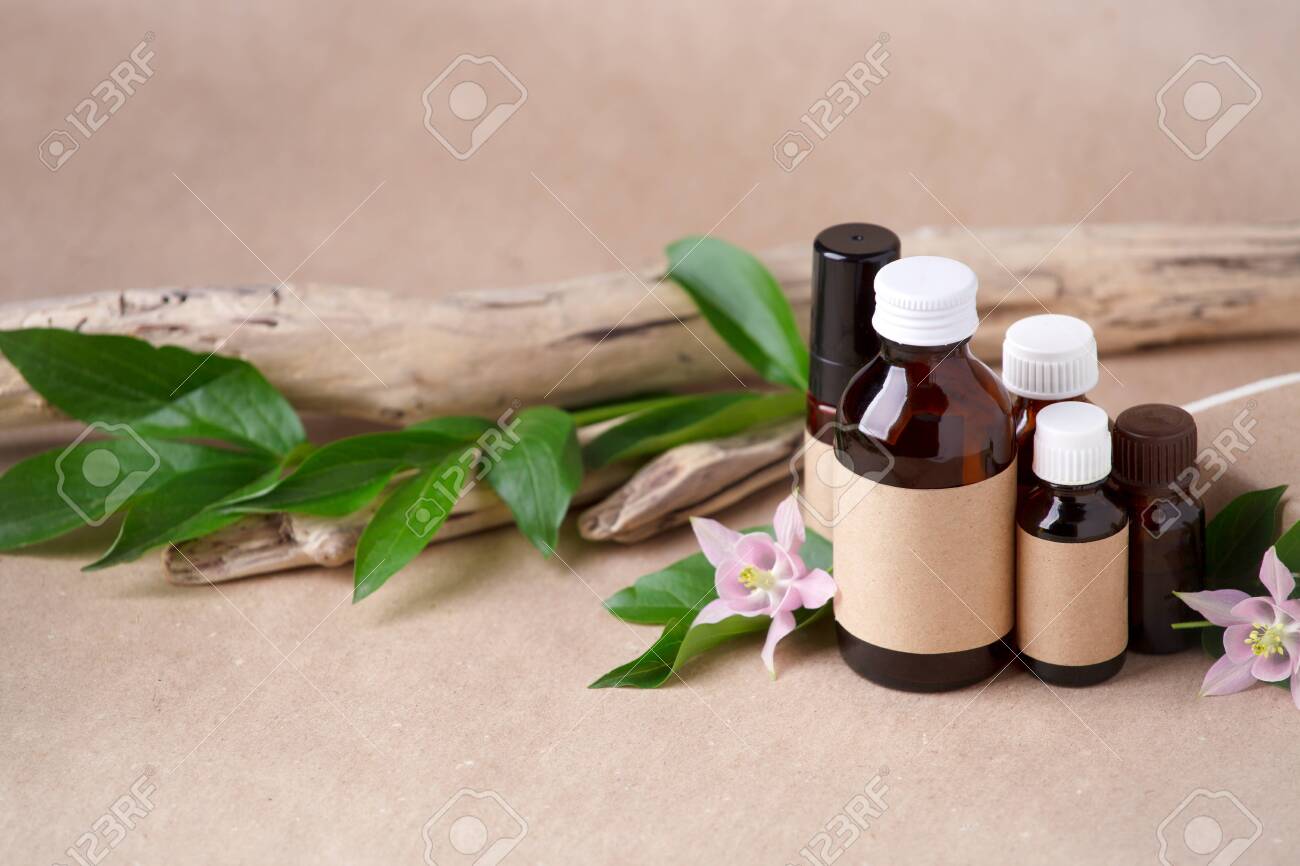 Download Natural Organic Cosmetic Skincare Packaging Mock Up With Leaves Stock Photo Picture And Royalty Free Image Image 152868879