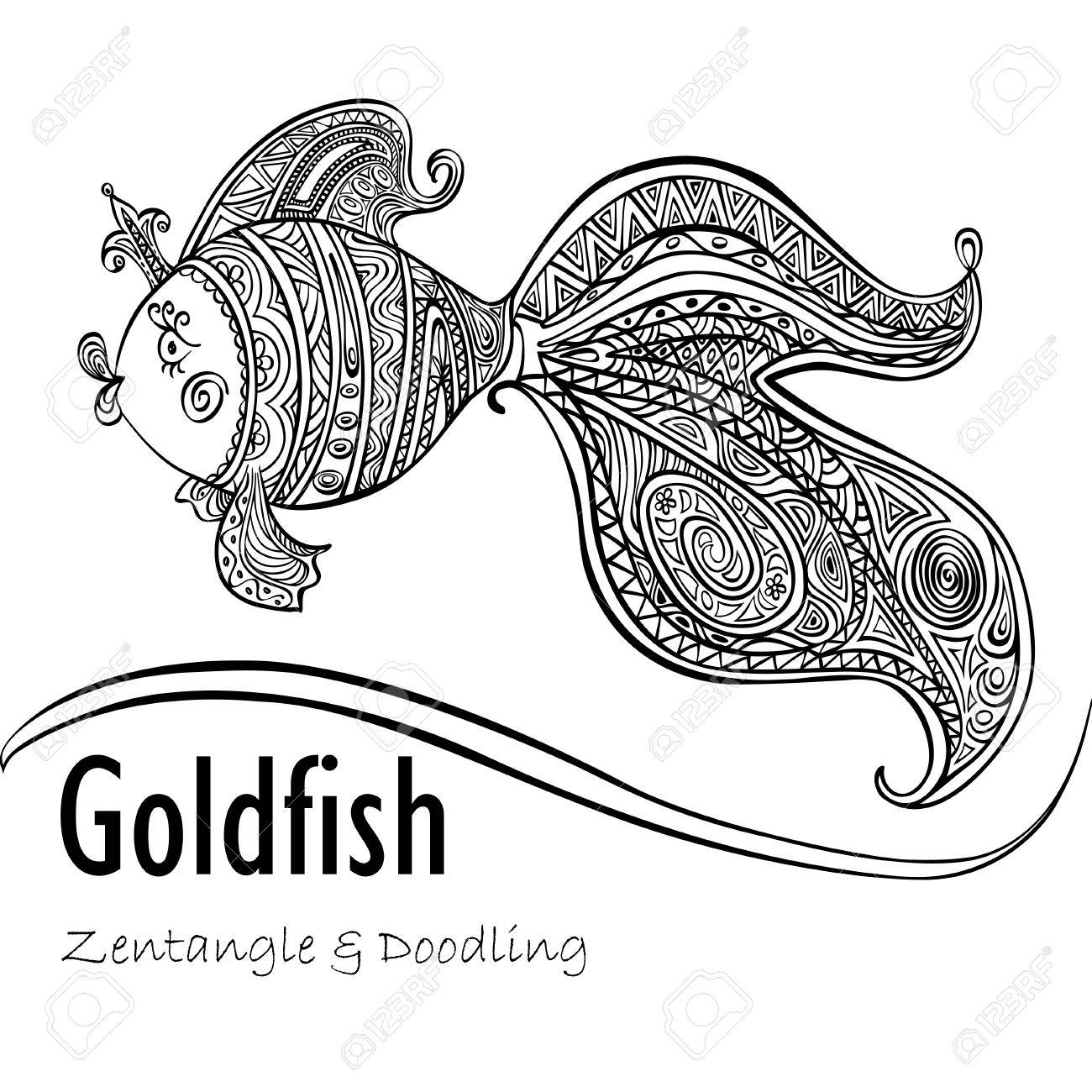 金魚と白地に黒模様の尾線 のイラスト素材 ベクタ Image