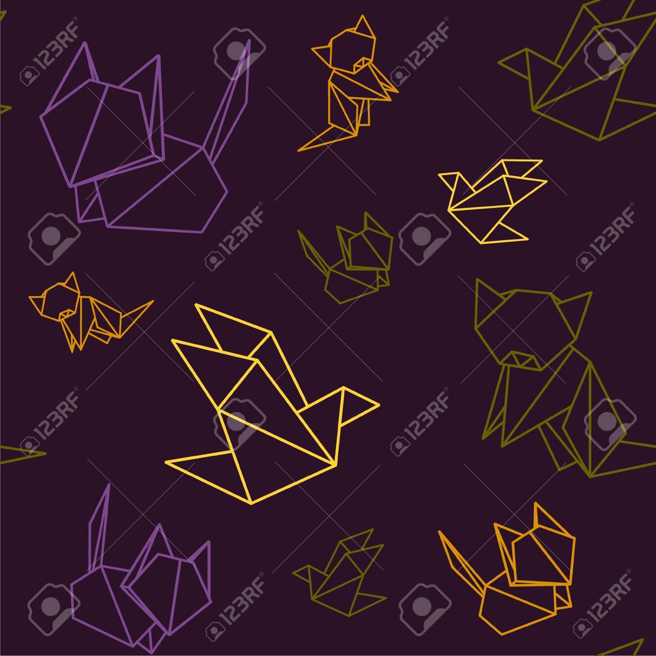 Origami Animals Colorful Pattern Fox Bird Horse Dog Isolated