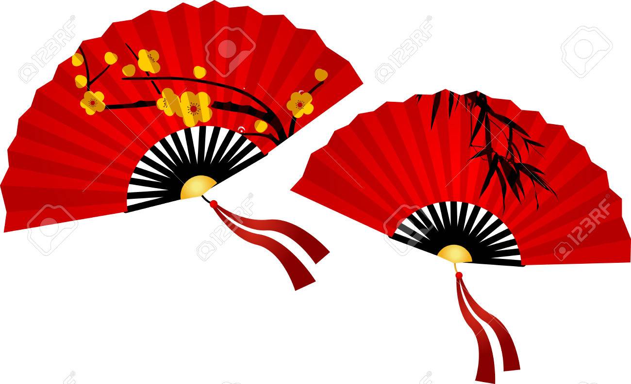 chinese new year greeting card plain red chinese fan on white