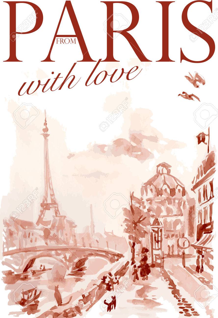 vector postcard paris template with text space memory card design
