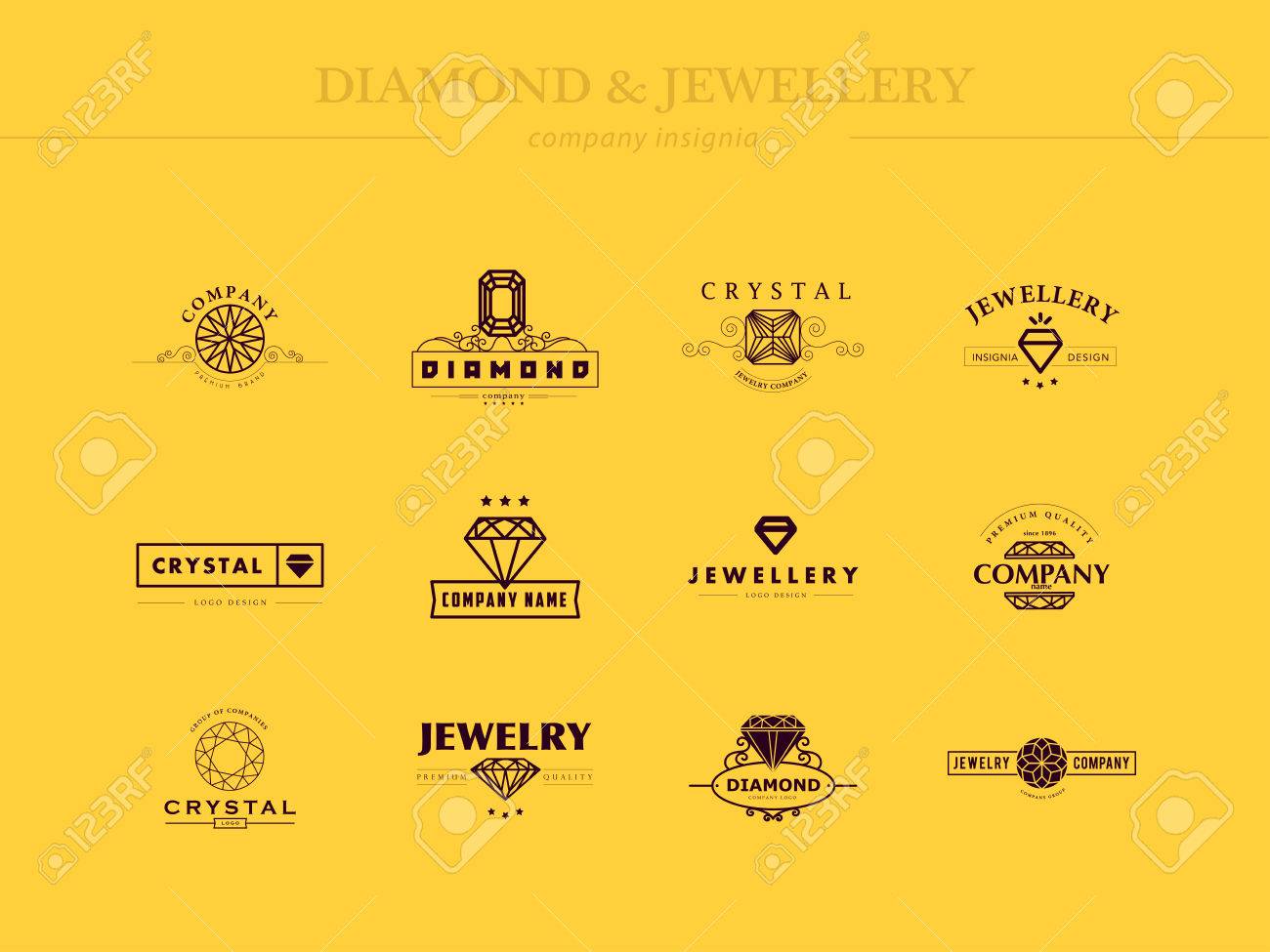 vector collection of jewellery and diamond logos flat crystal diamond logos